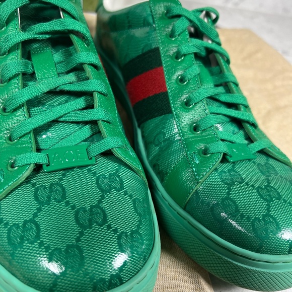 Gucci ACE GG Green Crystal coated canvas trainers. - Picture 5 of 15